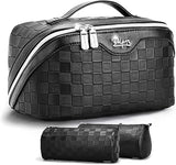 BOYATU Travel Makeup Bag Organizer Cosmetic Bag: 3 Pcs Set Make up Bags for Women with Handle - Waterproof Vegan Leather Toiletry Bags Travel Essentials Pouch with Compartments (A-04-Red)