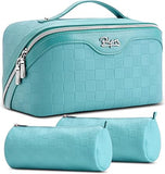 BOYATU Travel Makeup Bag Organizer Cosmetic Bag: 3 Pcs Set Make up Bags for Women with Handle - Waterproof Vegan Leather Toiletry Bags Travel Essentials Pouch with Compartments (A-04-Red)