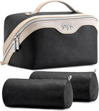 BOYATU Travel Makeup Bag Organizer Cosmetic Bag: 3 Pcs Set Make up Bags for Women with Handle - Waterproof Vegan Leather Toiletry Bags Travel Essentials Pouch with Compartments (A-04-Red)