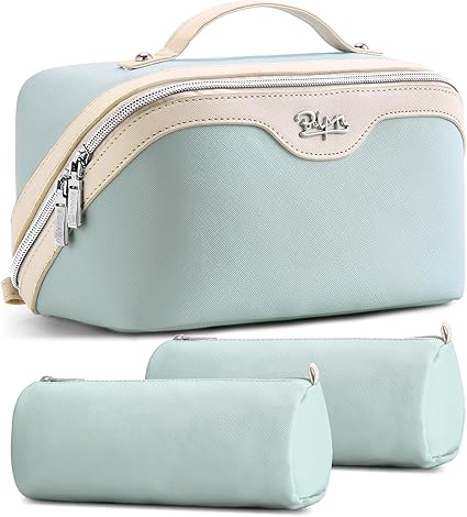 BOYATU Travel Makeup Bag Organizer Cosmetic Bag: 3 Pcs Set Make up Bags for Women with Handle - Waterproof Vegan Leather Toiletry Bags Travel Essentials Pouch with Compartments (A-04-Red)