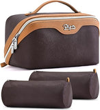 BOYATU Travel Makeup Bag Organizer Cosmetic Bag: 3 Pcs Set Make up Bags for Women with Handle - Waterproof Vegan Leather Toiletry Bags Travel Essentials Pouch with Compartments (A-04-Red)
