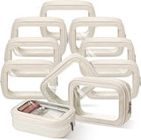 Abbylike 10 Pcs Clear Makeup Bags Bulk Tsa Approved Clear Toiletry Bags with Zipper PU Leather Waterproof Travel Makeup Organizer for Women Wedding Bridal DIY Gifts Bachelorette Party (Pink)