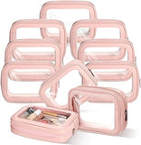 Abbylike 10 Pcs Clear Makeup Bags Bulk Tsa Approved Clear Toiletry Bags with Zipper PU Leather Waterproof Travel Makeup Organizer for Women Wedding Bridal DIY Gifts Bachelorette Party (Pink)