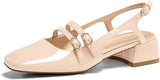 Coutgo Women's Mary Jane Chunky Low Heels Slingback Pumps Closed Square Toe Wedding Dress Shoes