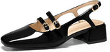 Coutgo Women's Mary Jane Chunky Low Heels Slingback Pumps Closed Square Toe Wedding Dress Shoes