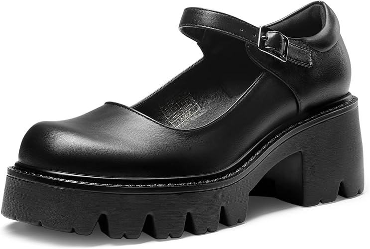 DREAM PAIRS Women's Mary Janes Shoes Platform Dress Low Heel Chunky Pumps Round Toe Ankle Strap Pumps Shoes Oxfords Esther