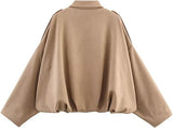 Xunger Women's Faux Suede Bomber Jacket Spring Lapel Pilot Coat Casual Oversized Long Sleeves Trendy Streetwear Outerwear