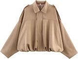 Xunger Women's Faux Suede Bomber Jacket Spring Lapel Pilot Coat Casual Oversized Long Sleeves Trendy Streetwear Outerwear