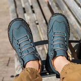CrazySavage Mens Casual Leather Orthopedic Handmade Boots Fashion Mid Top Walking Driving Shoes Waterproof Arch Support Spacious Toe Box Outdoor Non-Slip Trekking Boot
