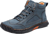 CrazySavage Mens Casual Leather Orthopedic Handmade Boots Fashion Mid Top Walking Driving Shoes Waterproof Arch Support Spacious Toe Box Outdoor Non-Slip Trekking Boot