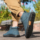 CrazySavage Mens Casual Leather Orthopedic Handmade Boots Fashion Mid Top Walking Driving Shoes Waterproof Arch Support Spacious Toe Box Outdoor Non-Slip Trekking Boot