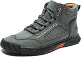 CrazySavage Mens Casual Leather Orthopedic Handmade Boots Fashion Mid Top Walking Driving Shoes Waterproof Arch Support Spacious Toe Box Outdoor Non-Slip Trekking Boot
