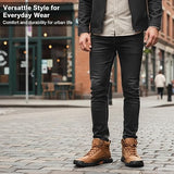 CrazySavage Mens Casual Leather Orthopedic Handmade Boots Fashion Mid Top Walking Driving Shoes Waterproof Arch Support Spacious Toe Box Outdoor Non-Slip Trekking Boot
