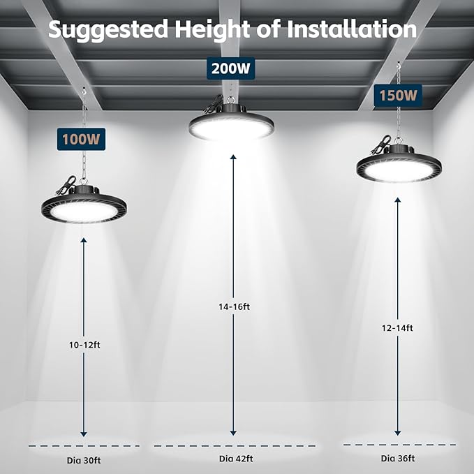 lvsdak UFO LED High Bay Lights 200W 30000LM 5000K 6 Pack with Plug Suitable for Warehouse Workshop Factory Gym Garage Barn AC100-277V