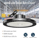 lvsdak UFO LED High Bay Lights 200W 30000LM 5000K 6 Pack with Plug Suitable for Warehouse Workshop Factory Gym Garage Barn AC100-277V