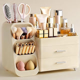 HBlife Makeup Organizer with Brush Holder for Vanity, Large Plastic Bathroom Countertop Organizer Skin Care Storage, Easy to Store Lipsticks, Nail Polishes, Perfumes, Eyeshadow Palettes, Pink