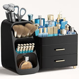 HBlife Makeup Organizer with Brush Holder for Vanity, Large Plastic Bathroom Countertop Organizer Skin Care Storage, Easy to Store Lipsticks, Nail Polishes, Perfumes, Eyeshadow Palettes, Pink