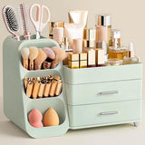 HBlife Makeup Organizer with Brush Holder for Vanity, Large Plastic Bathroom Countertop Organizer Skin Care Storage, Easy to Store Lipsticks, Nail Polishes, Perfumes, Eyeshadow Palettes, Pink
