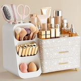 HBlife Makeup Organizer with Brush Holder for Vanity, Large Plastic Bathroom Countertop Organizer Skin Care Storage, Easy to Store Lipsticks, Nail Polishes, Perfumes, Eyeshadow Palettes, Pink