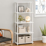 Furinno Turn-N-Tube Toolless Assembly 5-Tier Storage Shelves, White Book Shelf, Open Storage Bookshelf, for Organization and Storage, Living Room, Home Office, Bedroom, Plain White