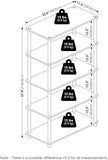 Furinno Turn-N-Tube Toolless Assembly 5-Tier Storage Shelves, White Book Shelf, Open Storage Bookshelf, for Organization and Storage, Living Room, Home Office, Bedroom, Plain White
