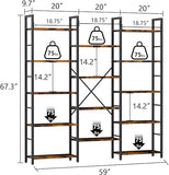 Shintenchi Triple 5 Tier Bookshelf, Industrial Large Bookcase with 14 Open Display Shelves, Large Etagere Bookshelf,Wide Book Shelf Book Case for Home & Office, Brown