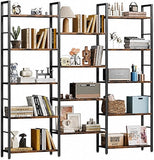 Shintenchi Triple 5 Tier Bookshelf, Industrial Large Bookcase with 14 Open Display Shelves, Large Etagere Bookshelf,Wide Book Shelf Book Case for Home & Office, Brown