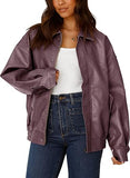 PRETTYGARDEN Women's Faux Leather Motorcycle Jacket Trendy Fall Spring Clothes Oversized Zip Up Winter Coat Outerwear