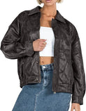 PRETTYGARDEN Women's Faux Leather Motorcycle Jacket Trendy Fall Spring Clothes Oversized Zip Up Winter Coat Outerwear