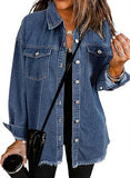 Dokotoo Women's Oversized Denim Jacket Casual Long Sleeve Denim Shirts Distresse Jean Jacket