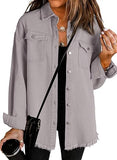 Dokotoo Women's Oversized Denim Jacket Casual Long Sleeve Denim Shirts Distresse Jean Jacket