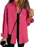 Dokotoo Women's Oversized Denim Jacket Casual Long Sleeve Denim Shirts Distresse Jean Jacket