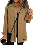 Dokotoo Women's Oversized Denim Jacket Casual Long Sleeve Denim Shirts Distresse Jean Jacket