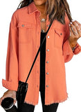 Dokotoo Women's Oversized Denim Jacket Casual Long Sleeve Denim Shirts Distresse Jean Jacket
