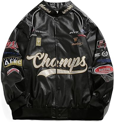 Men’s Oversized Racing Style PU Leather Jacket – Vintage Motorcycle Biker Coat