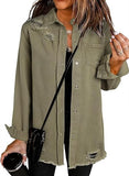 Dokotoo Women's Oversized Denim Jacket Casual Long Sleeve Denim Shirts Distresse Jean Jacket