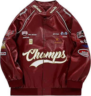 Men’s Oversized Racing Style PU Leather Jacket – Vintage Motorcycle Biker Coat