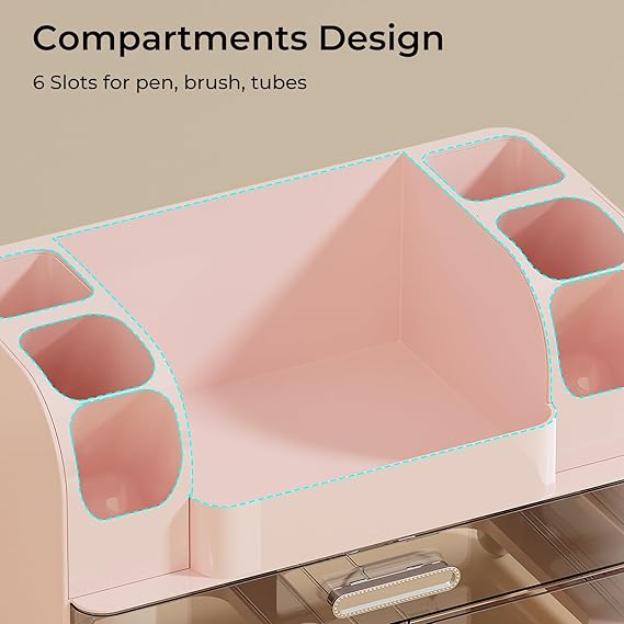 UFORU Makeup Organizer for Vanity with 2 Large Drawers, Cosmetic Display Case with Brush Holders, Easy to Storage for Bathroom Countertop Skincare, Perfume, White